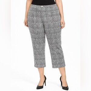 Michael Kors Plaid High Rise Cropped Pants XL Stretch Black White Straight Leg